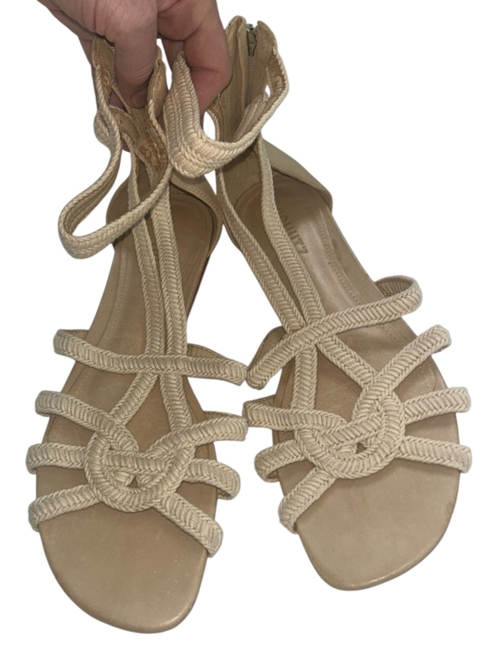 Shutz NEW unworn braided cream khaki leather sole gladiator sandals 40 10